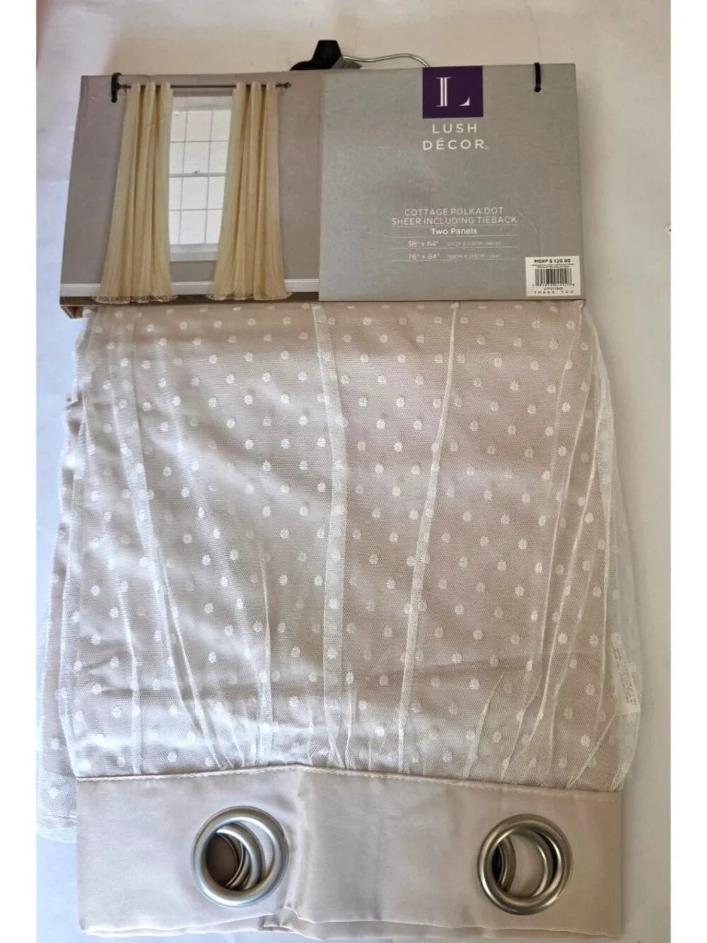 Cottage Polka Dot Sheer Window Curtain Panels 38